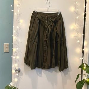Olive Green Button Front Skirt